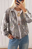 Cow Print Zip-Up Track Jacket