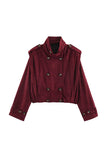Double-Breasted Velvet Crop Coat