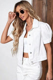 Puff Sleeve Crop Denim Jacket