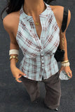 Polka Dot Halter Button-Front Tank