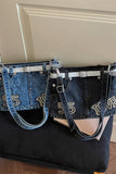 Rhinestone Belted Denim Tote Bag