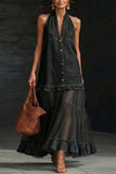 Halter Sheer Panel Maxi Dress
