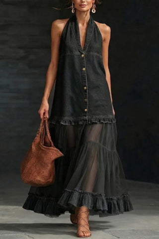 Halter Sheer Panel Maxi Dress