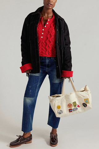 Cable Knit Button-Front V-Neck Sweater
