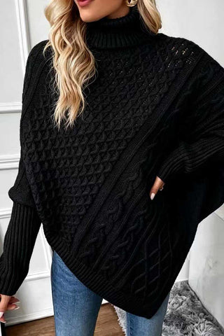 Mock Neck Cable Knit Asymmetrical Sweater