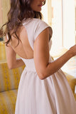 Boat Neck Cap Sleeve Fit and Flare Midi Dress