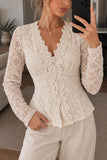 Floral Lace V-Neck Long Sleeve Blouse