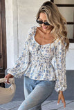 Floral Sweetheart Neck Smocked Blouse