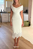 Fringe-Trim Off-Shoulder Dress