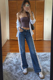 Lace Side Panel Wide Leg Jeans