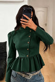 Mock Neck Puff Sleeve Peplum Blazer