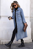 Long Sleeve Button-Front Denim Maxi Coat