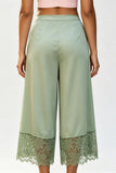 Lace Insert Drawstring Wide-Leg Casual Pants