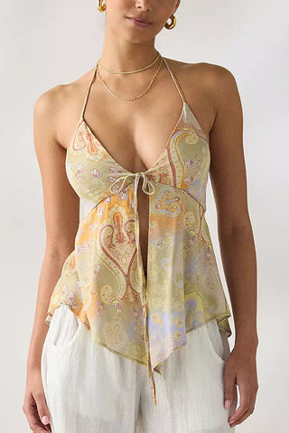 Floral Halter Tie-Front Tank