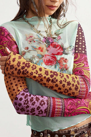 Floral Mixed Pattern Sleeve Top