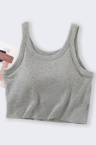 Built-in Cup Round Neck Sleeveless Crop Tank