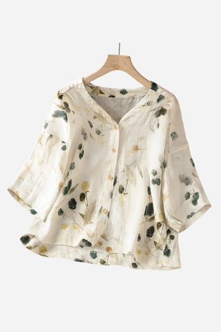 Button-Front Floral Blouse
