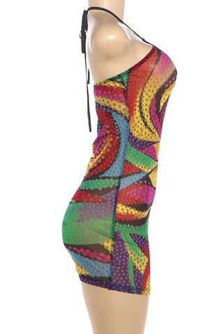 Sequin Swirl Halter Bodycon Mini Dress