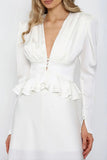 Puff Sleeve Deep V Neck Blouse