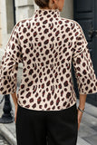 Leopard Print Mock Neck Bell Sleeve Sweater