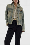 Distressed Button-Front Denim Jacket