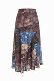 Floral Patchwork Wrap Midi Skirt