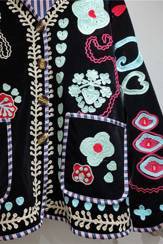 Embroidered Floral V-Neck Button-Front Coat