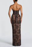 Floral Lace Strapless Maxi Dress