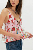 Floral V-Neck Ruffle Hem Tank