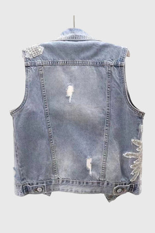 Rhinestone Sun Patch Button Vest