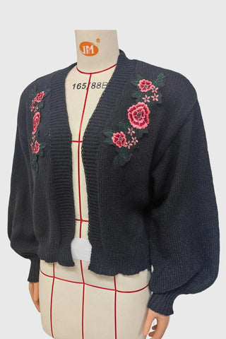 Floral Detail Ribbed Knit Cardigan
