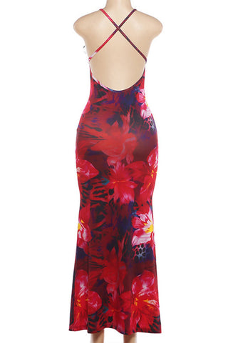 Floral Bodycon Open-Back Dress