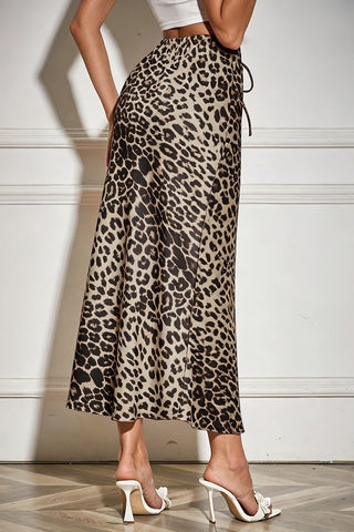 Satin Drawstring Waist Slip Midi Skirt