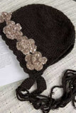 Crochet Floral Applique Beaded Tie Hat