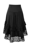 Ruched High-Waist Lace Trim Midi Skirt