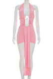 Ruched Halter Deep V-Neck Mini Dress
