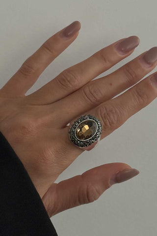 Faceted Stone Beaded Border Ring