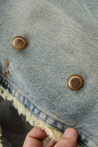Raw Hem Puff Sleeve Denim Jacket