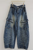 Distressed Cargo Pocket Baggy Jeans