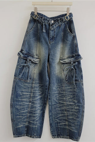 Distressed Cargo Pocket Baggy Jeans