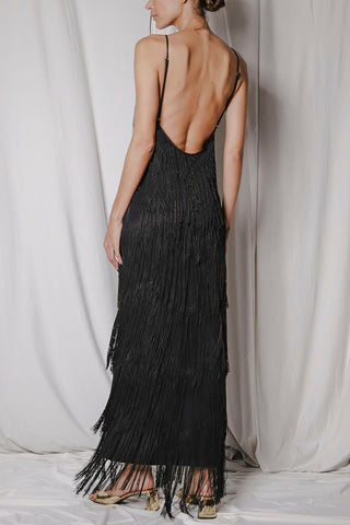 Fringe V-Neck Sleeveless Maxi Casual Dress