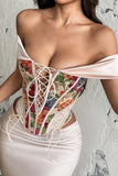Floral Lace-Up Off-Shoulder Tank