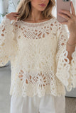 Floral Crochet Hollow Long Sleeve Cover-Up
