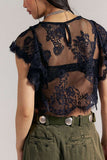 Sheer Lace Flutter Sleeve Crop Top