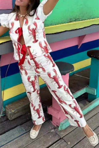 Tie-Front Printed Pants Set