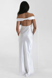 Ruched Off-Shoulder Satin Maxi Evening Dress