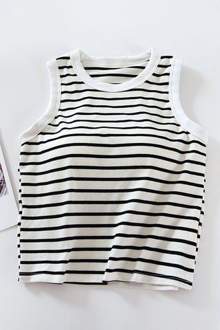 Striped Crew Neck Built-In Bra Tank