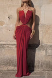 Cutout Metal Ring Deep V Dress