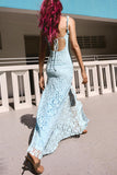 Ruched Square Neck Lace Maxi Dress
