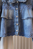 Ruffle Collar Lace Trim Puff Sleeve Jacket